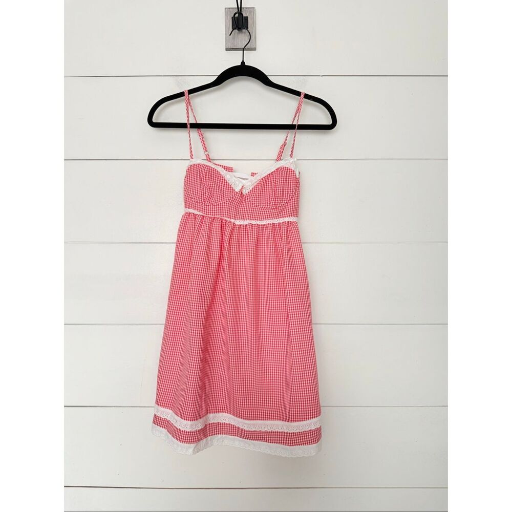 Strangers & Lovers Women’s Medium Red Gingham Sweetheart Neck Corset Back Mini D